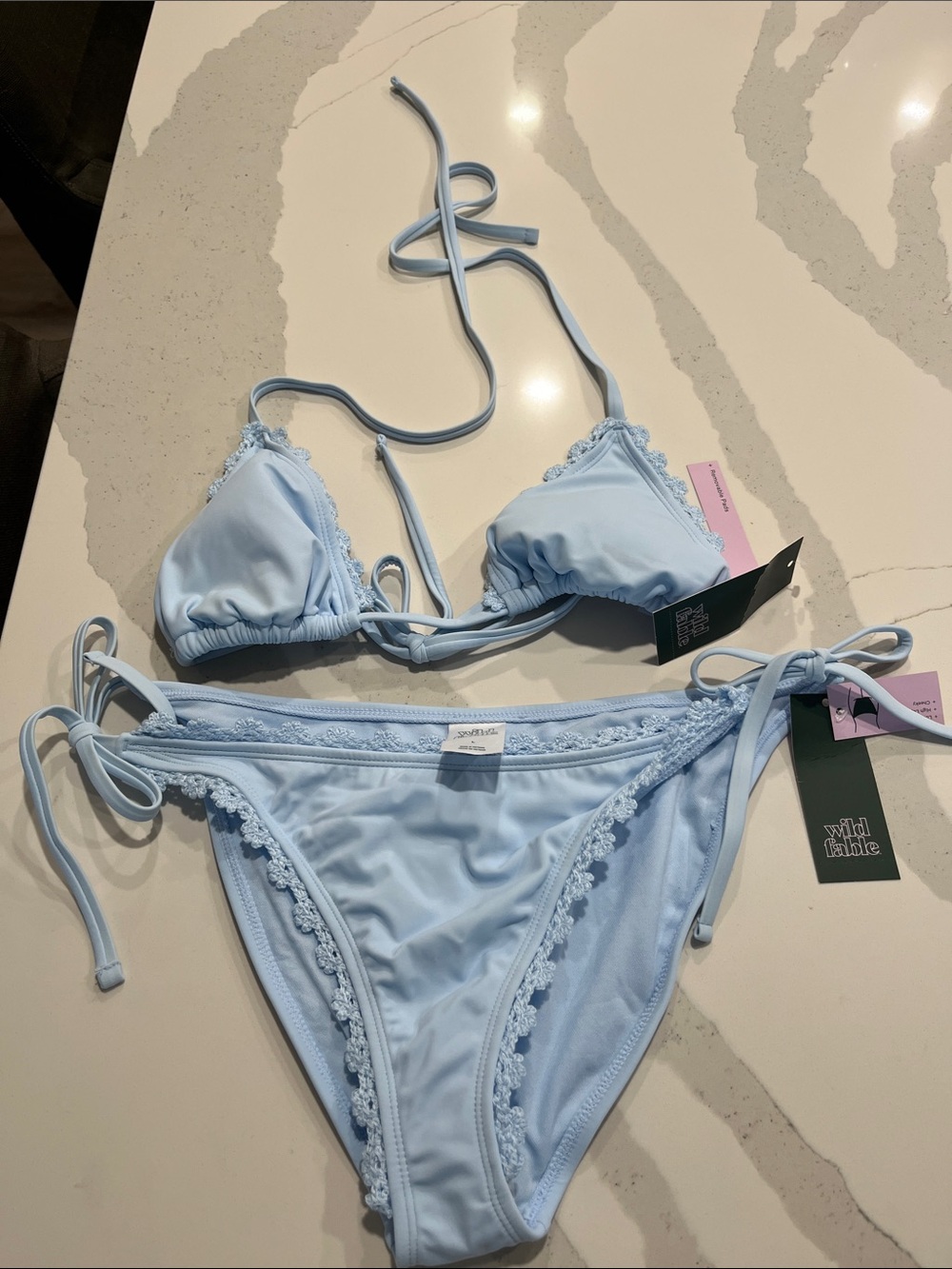 wild fable Baby Blue Lace-Trim Tie Bikini Set